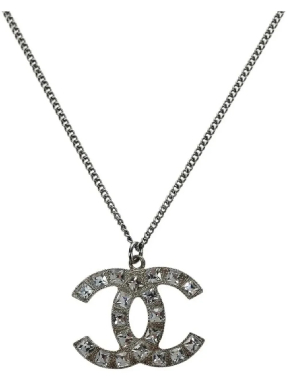 CHANEL COCO Mark Necklace metal Silver CC Auth 175104M